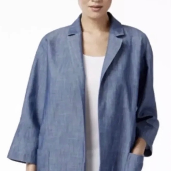 Eileen Fisher Jackets & Blazers - EILEEN FISHER jacket Blue Chambray Open Cardigan Longlines Duster 3/4 Sleeves Xl
